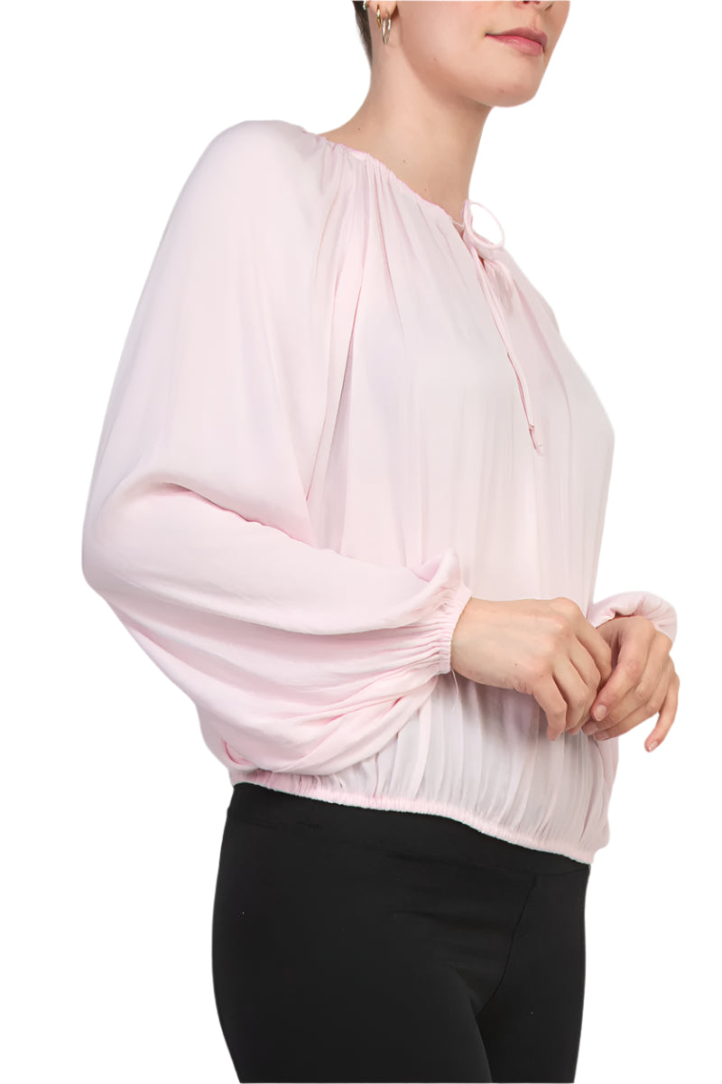 CounterParts Tie Round Neckline Long Sleeves Elastic Cuffs Blouse-1