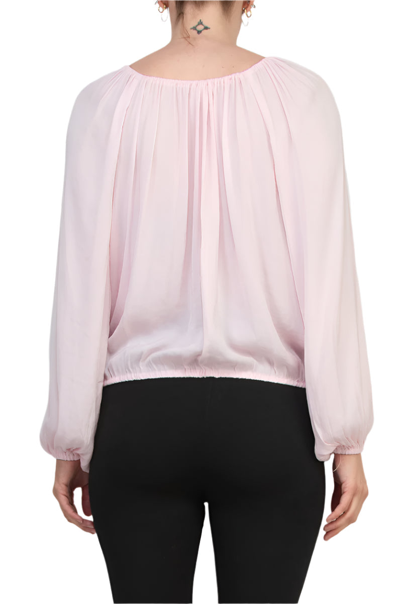 CounterParts Tie Round Neckline Long Sleeves Elastic Cuffs Blouse-2