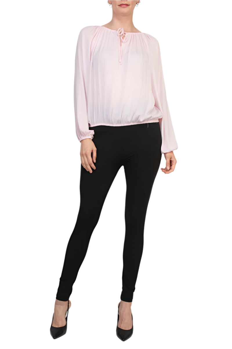 CounterParts Tie Round Neckline Long Sleeves Elastic Cuffs Blouse-4