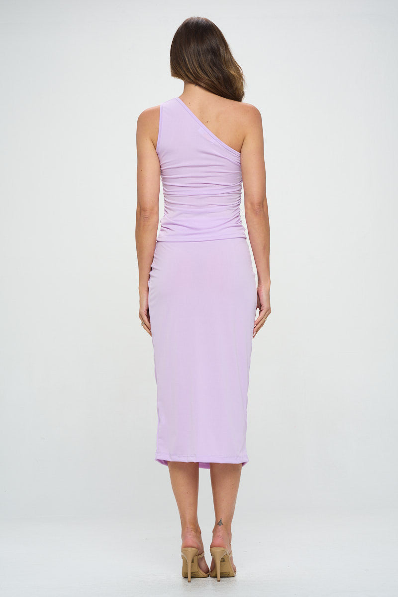 Solid Knit One Shoulder Ruched Top-4