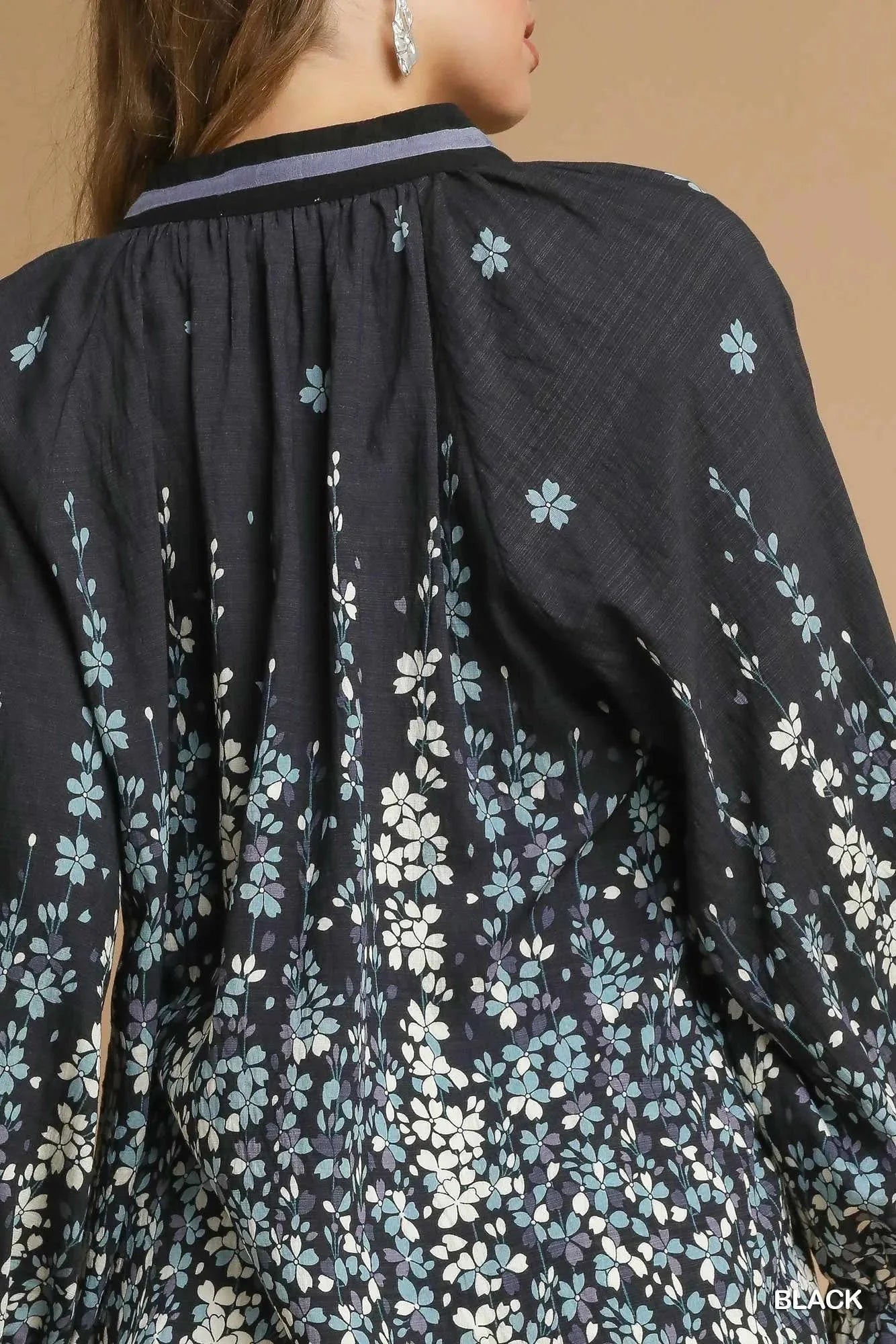 Umgee Full Size Floral Vine Print Blouse with Balloon Sleeves Plus Size-4