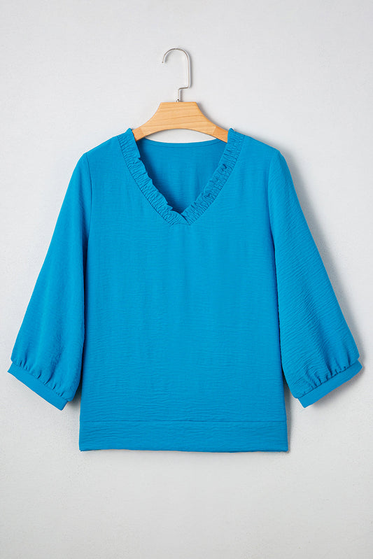 Clara V Neckline Crinkled Blouse-0