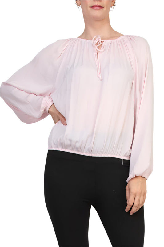 CounterParts Tie Round Neckline Long Sleeves Elastic Cuffs Blouse-0