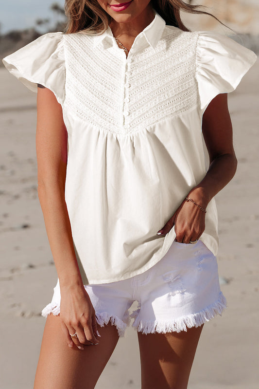 Noor Half Button Lace Flutter Sleeve Blouse-0