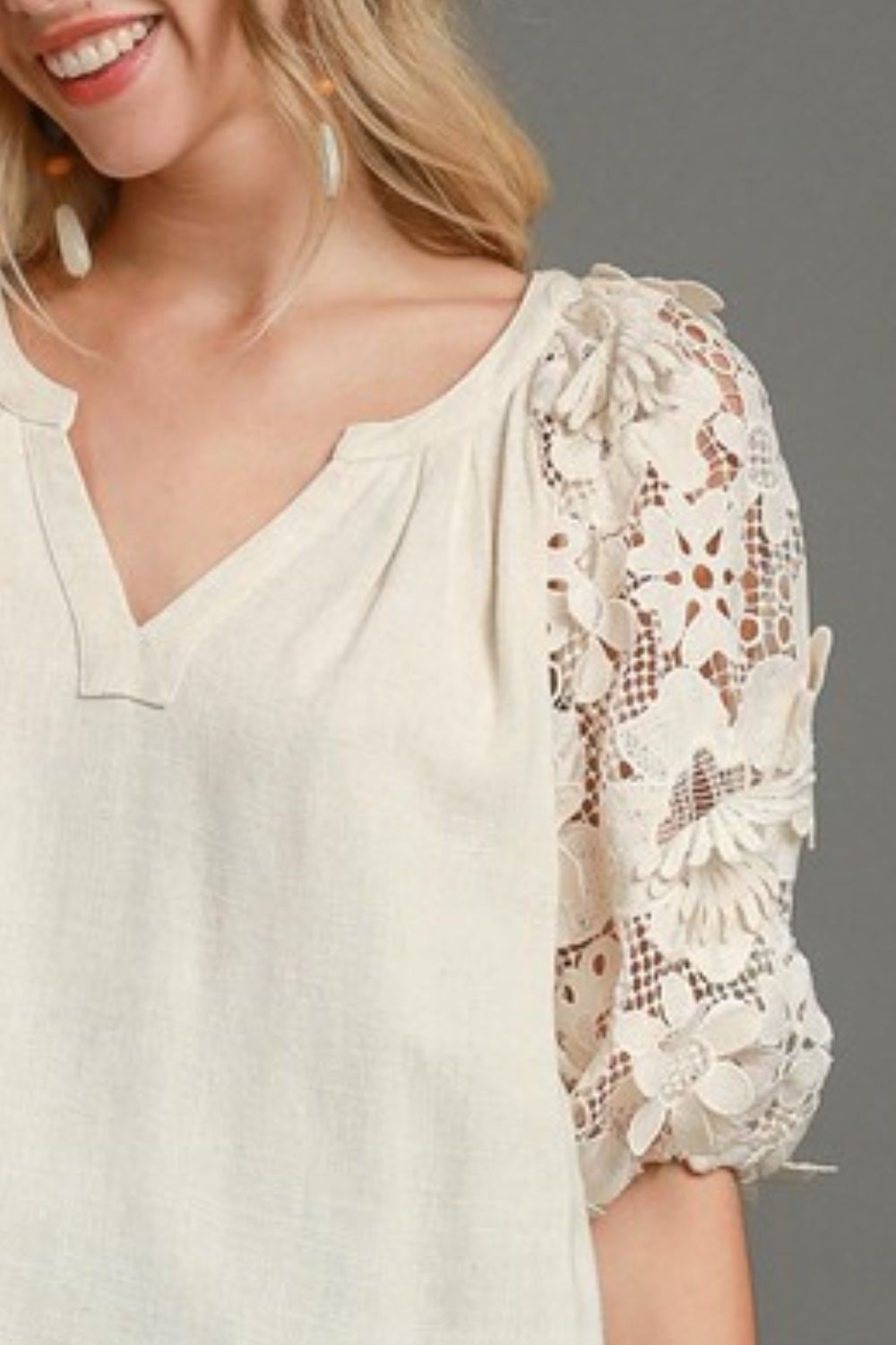Umgee Full Size French Terry Boxy Cut Top with 3D Floral Sleeve Plus Size-1
